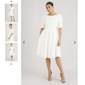 THE PRETTY DRESS COMPA Hepburn Ivory Midi Swing Dress 3/4 Sleeves Boat Neck US 6